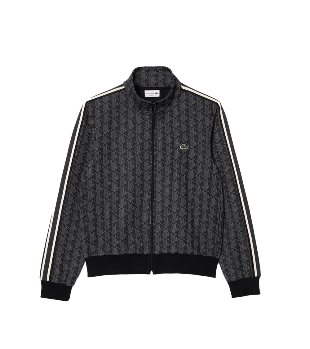 FELPA CON ZIP LACOSTE PARIS MONOGRAM NERO UOMO