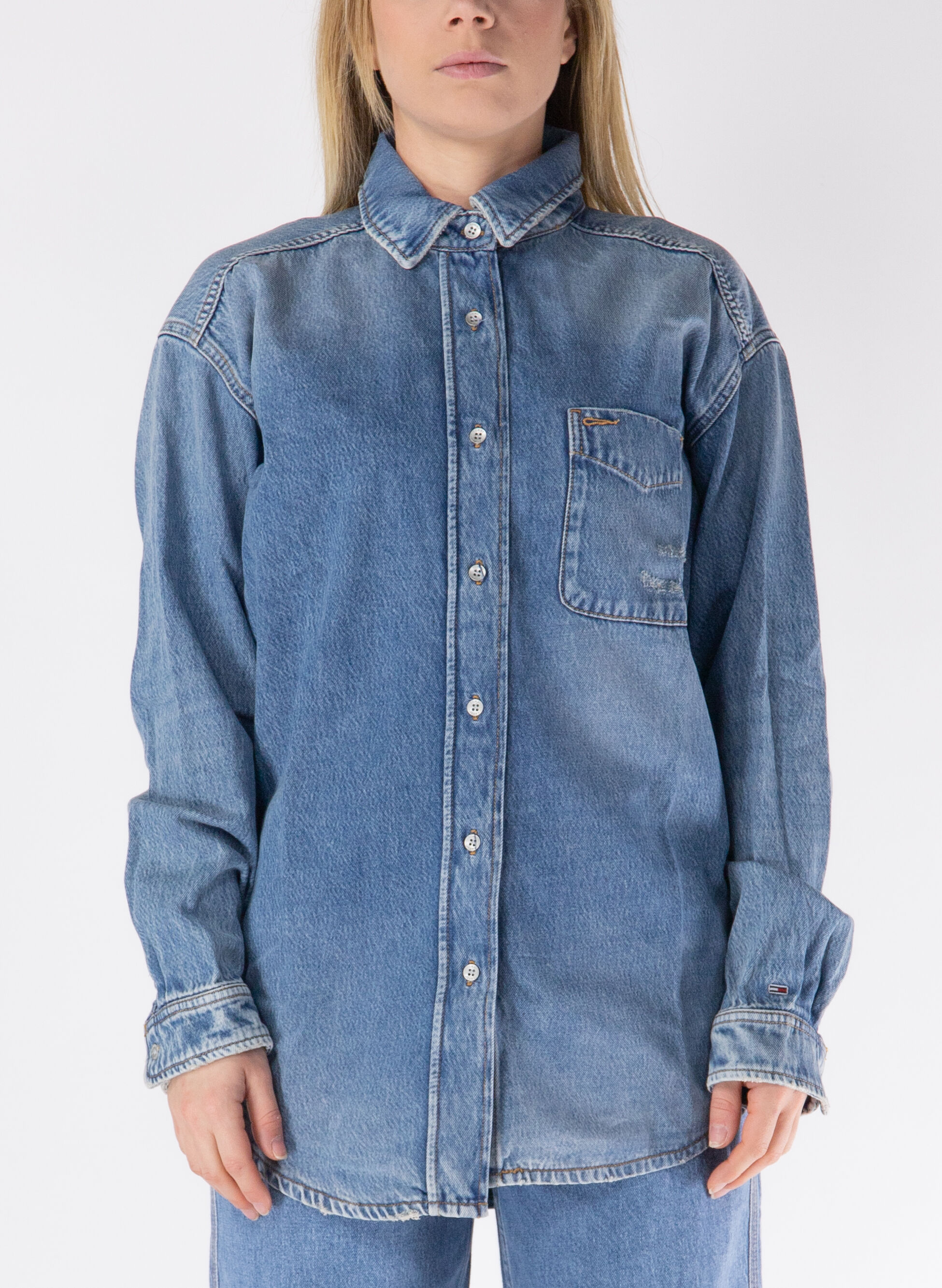 CAMICIA JEANS OVER TASCHINO