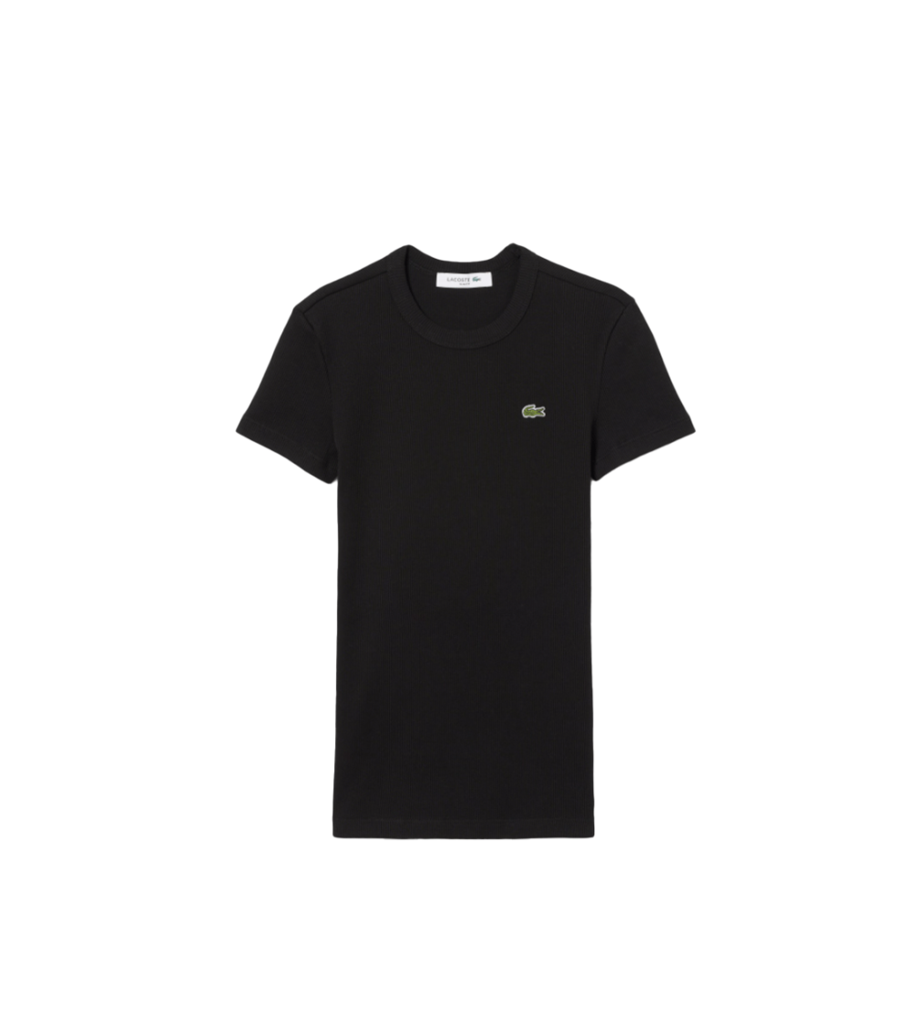 T-SHIRT LACOSTE A COSTINE NERO DONNA