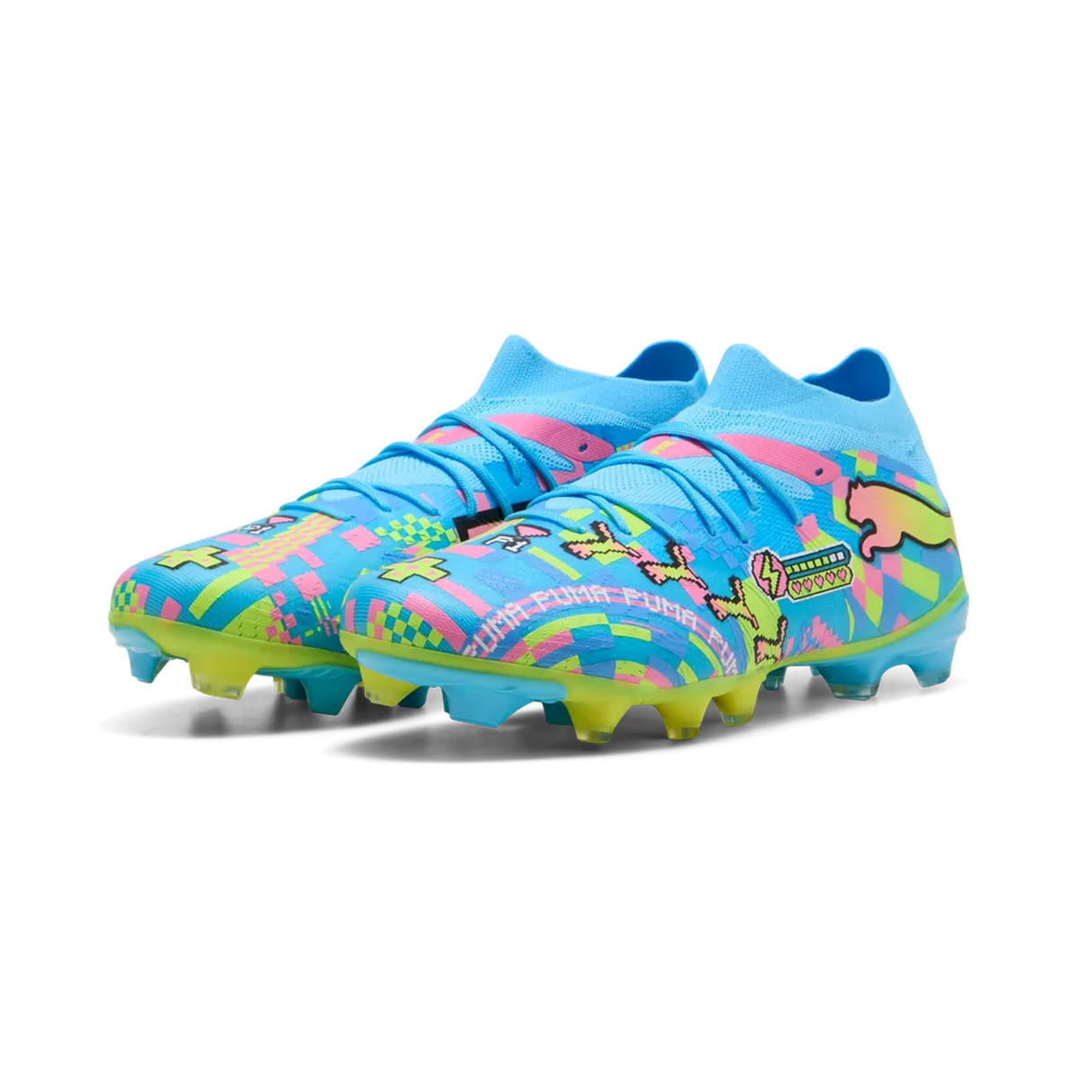 PUMA FUTURE 9 MATCH ADVANCED LEVEL FG/AG WHITE/BLUE GLIMMER/PINK GLIMMER/YELLOW ALERT