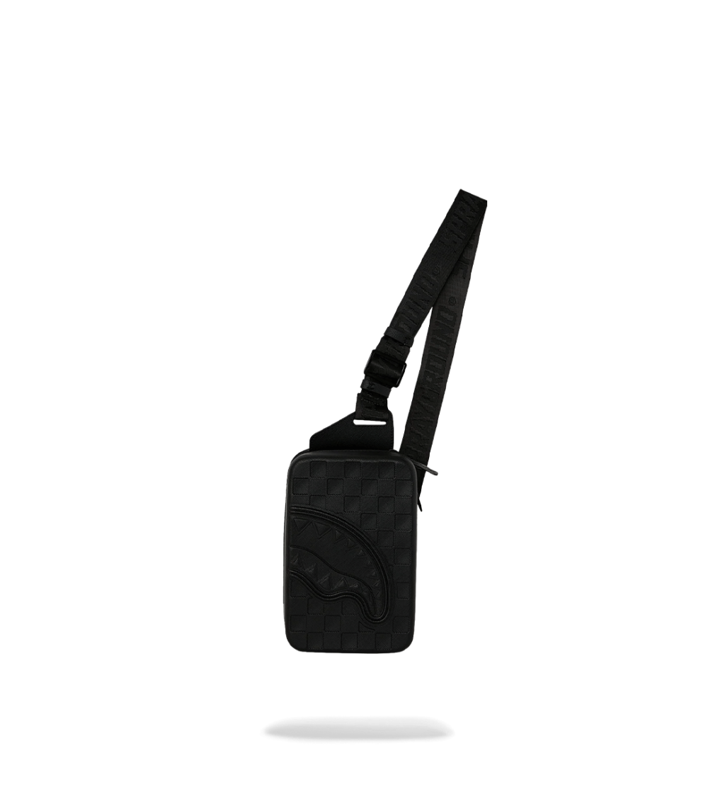 SLING BAG SPRAYGROUND RAISED CHECK HARD SHELL BLACK UNISEX