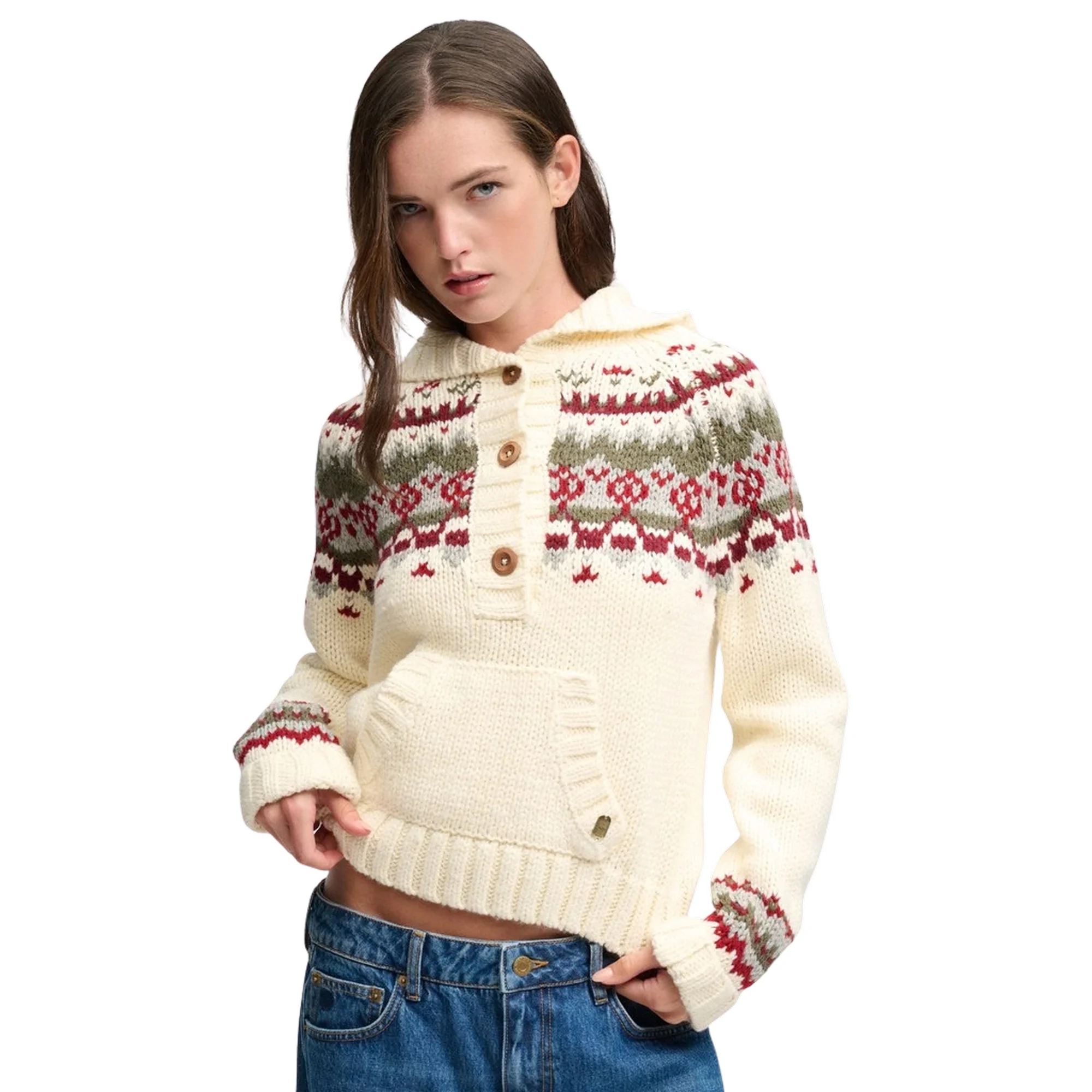 SUPERDRY FAIRISLE HALF BUTTON HOOD