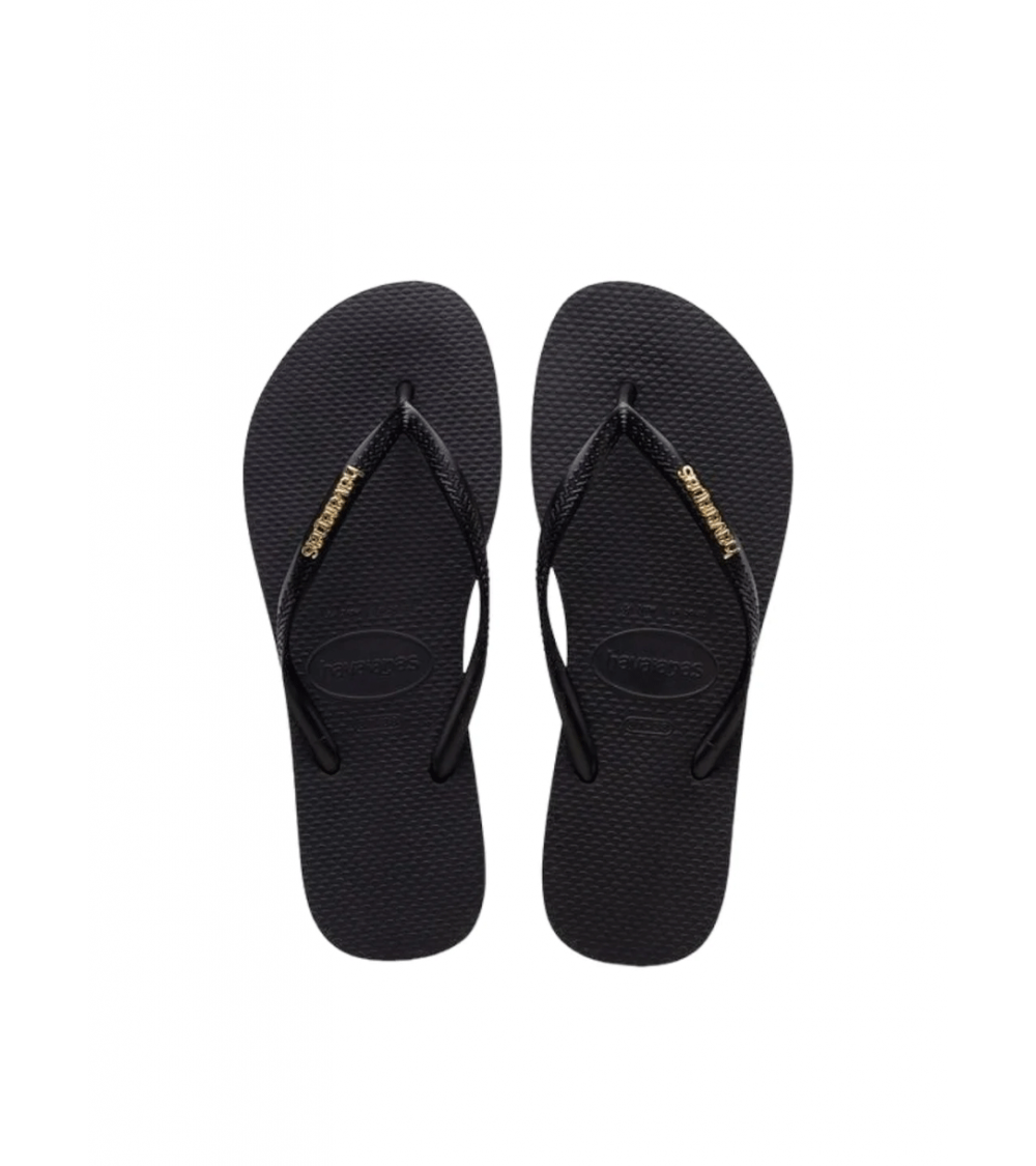 FLIP FLOPS HAVAIANAS SLIM LOGO METALLIC BLACK WOMEN