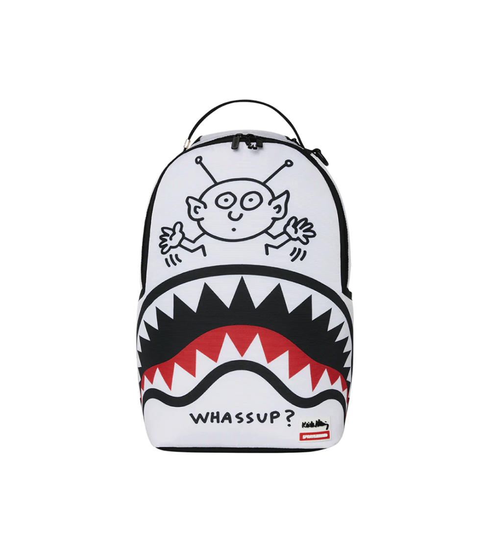 BACKPACK SPRAYGROUND KEITH HARING EMBOSSED SHARK WASSUP WHITE UNISEX