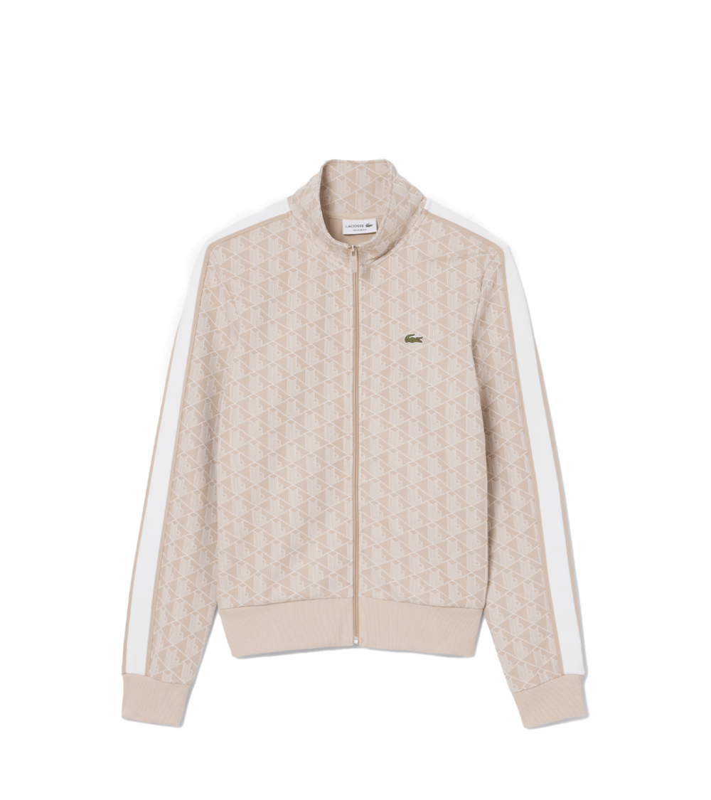 FELPA CON ZIP LACOSTE PARIS MONOGRAM BEIGE UOMO