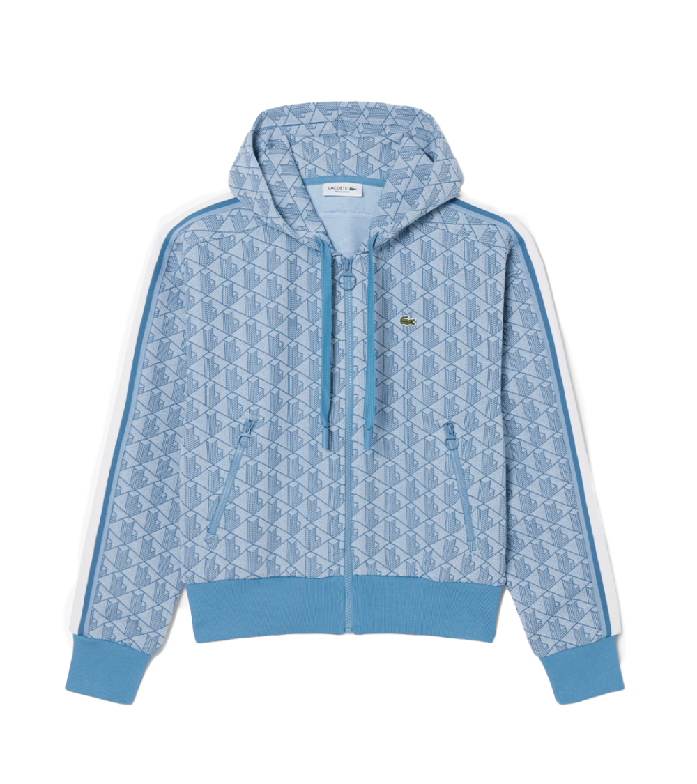 FELPA ZIP E CAPPUCCIO LACOSTE MONOGRAM AZZURRO DONNA