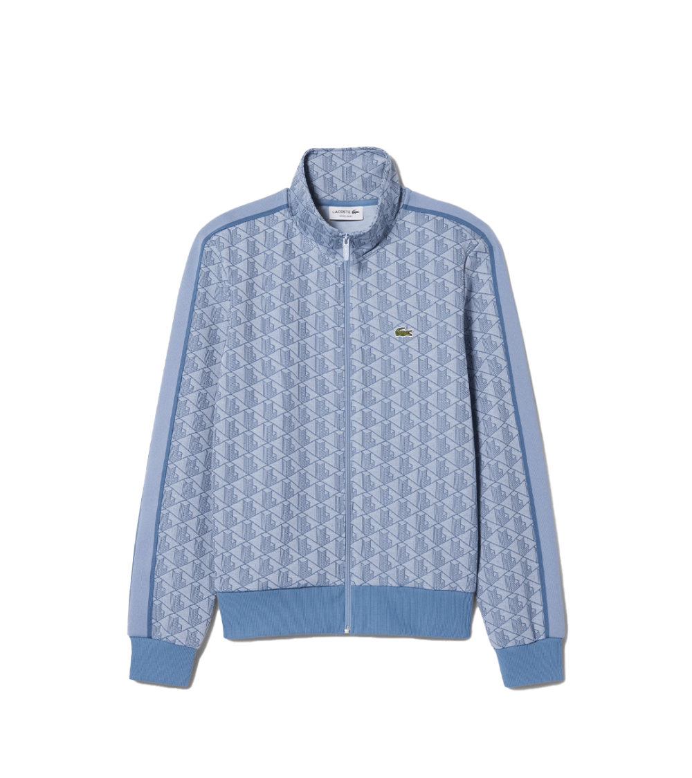 FELPA CON ZIP LACOSTE PARIS MONOGRAM BLU UOMO