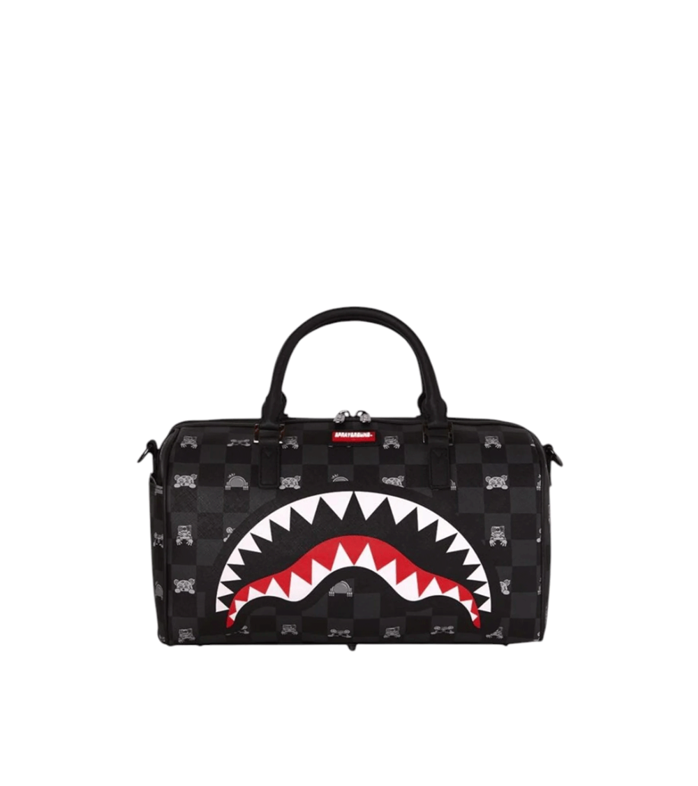 BAG SPRAYGROUND PEEKING CHARACTER CHECK MINI DUFFLE BLACK WOMEN